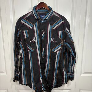 Wrangler Western Snap Shirt Men 20/35 Striped Pearl-Snap Boho Cottagecore